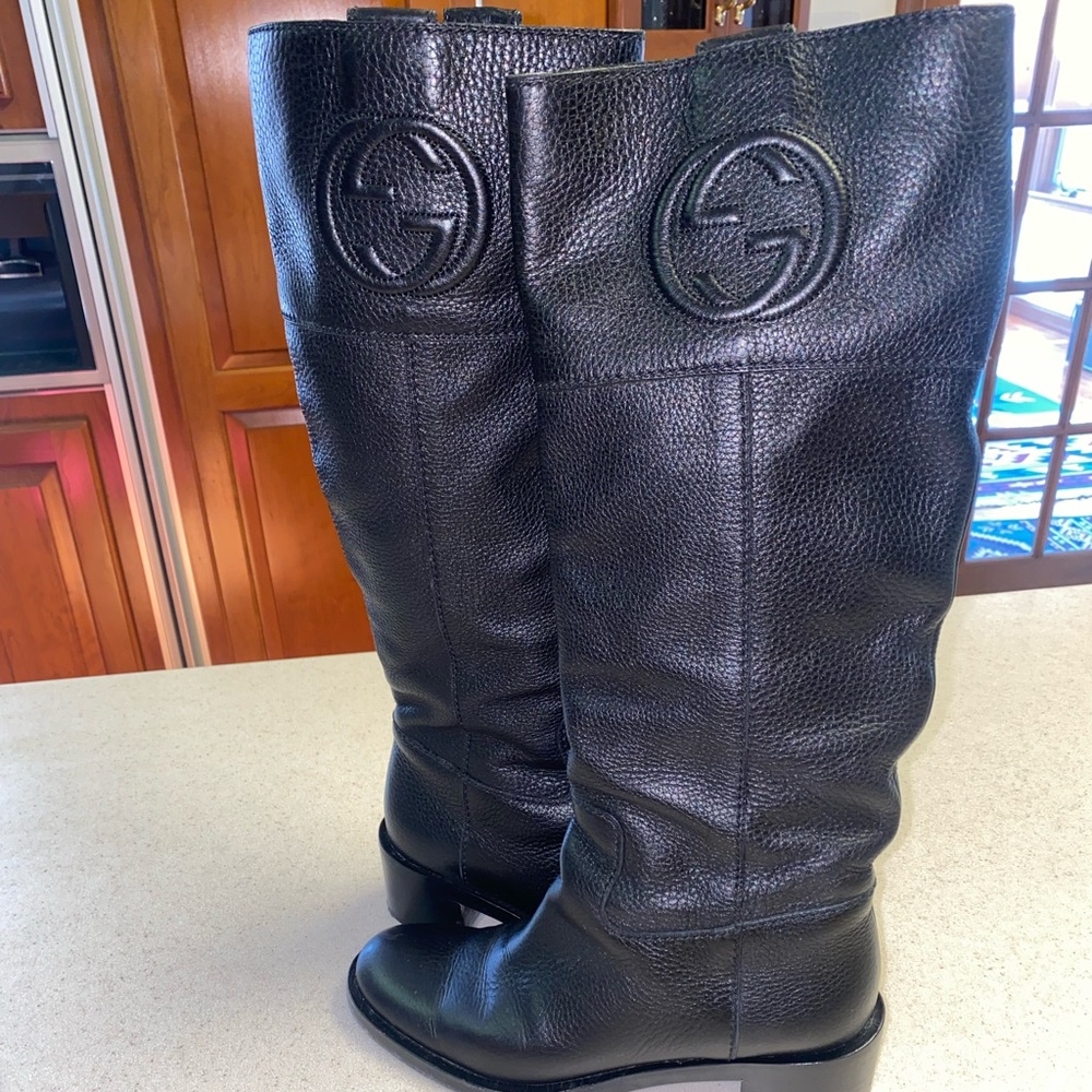 Auth GUCCI 296094 Black Leather - Boots